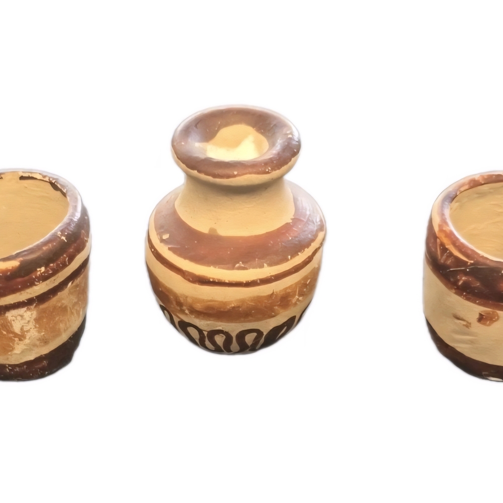 VTG Trio Mexico Hand Crafted Miniature Pottery Pot Bowls Fairy Garden Doll House